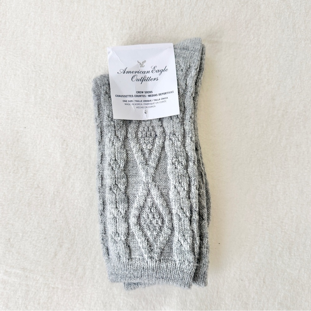 American Eagle Crew Cable Knit Socks – Grey with Silver Sparkle – NWT